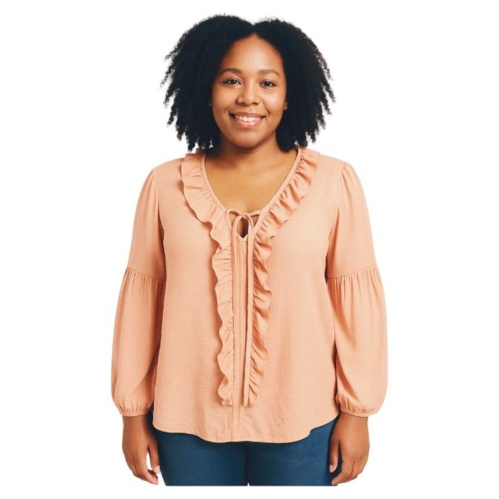 Melograno Medium Long Sleeve Neck Tie Rico Ruffle Boho Blouse